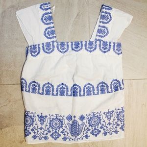 MILLY  Blue Mykonos Embroidered Cropped Top